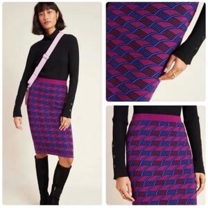 Anthropologie Maeve Purple and Blue Geometric Pencil Skirt